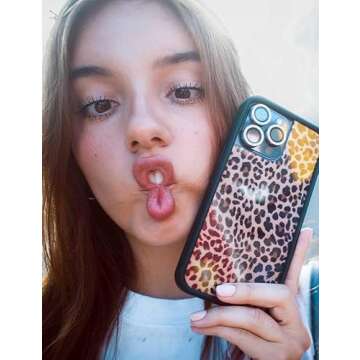 Wildflower Cases - Compatible with Apple iPhone 13/14 | Protective Black Bumper, 4ft Drop Test Certified, Women Owned Small Business | Meow - Leopard Cheetah Brown Animal Cute Trendy