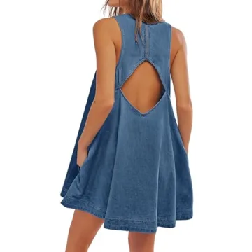 TBETNE Women’s Denim Dress - Chic Summer Casual Mini Dress with Pockets for Everyday Wear