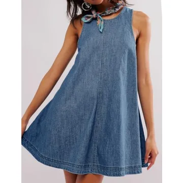 TBETNE Denim Summer Sleeveless Mini Dress with Pockets