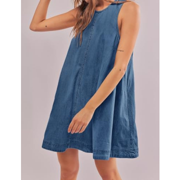 TBETNE Denim Summer Sleeveless Mini Dress with Pockets