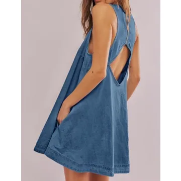 TBETNE Denim Summer Sleeveless Mini Dress with Pockets