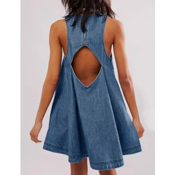 TBETNE Denim Summer Sleeveless Mini Dress with Pockets