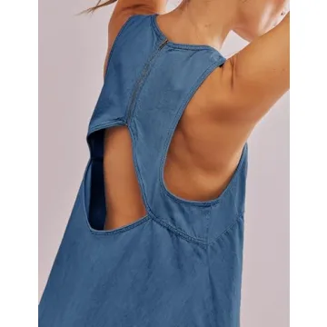 TBETNE Denim Summer Sleeveless Mini Dress with Pockets