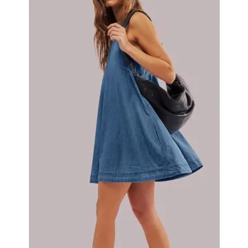 TBETNE Denim Summer Sleeveless Mini Dress with Pockets