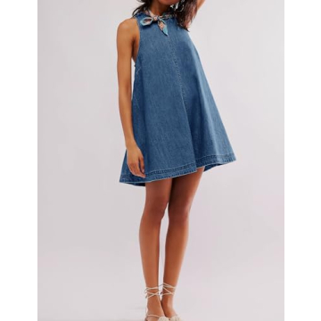 TBETNE Denim Summer Sleeveless Mini Dress with Pockets