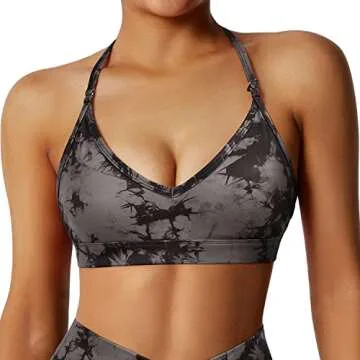 RUUHEE Women Workout Sports Bra Backless Criss Cross Halter Padded Low Impact Yoga Crop Bras(Medium,Black Tie Dye-4)