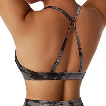 RUUHEE Women Workout Sports Bra Backless Criss Cross Halter Padded Low Impact Yoga Crop Bras(Medium,Black Tie Dye-4)