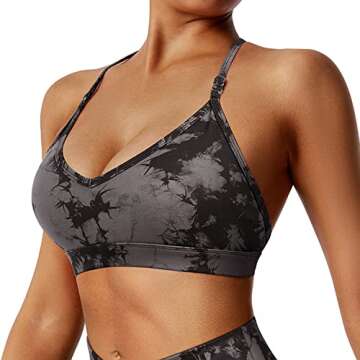 RUUHEE Women Workout Sports Bra Backless Criss Cross Halter Padded Low Impact Yoga Crop Bras(Medium,Black Tie Dye-4)