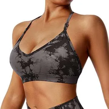 RUUHEE Women Workout Sports Bra Backless Criss Cross Halter Padded Low Impact Yoga Crop Bras(Medium,Black Tie Dye-4)