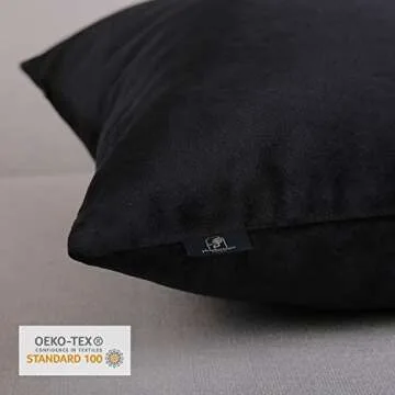 Phantoscope Pack of 2 Velvet Decorative Throw Pillow Covers Soft Solid Square Cushion Case for Couch Black 24 x 24 inches 60 x 60 cm