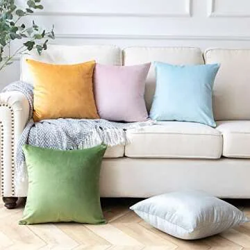 Phantoscope Pack of 2 Velvet Decorative Throw Pillow Covers Soft Solid Square Cushion Case for Couch Black 24 x 24 inches 60 x 60 cm