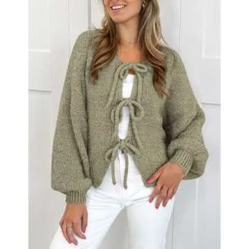 PRETTYGARDEN Women's Trendy Tie Front Cardigan Sweater