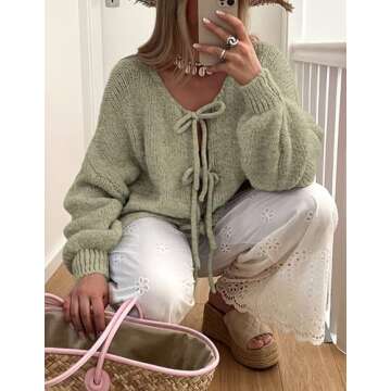 PRETTYGARDEN Women's Trendy Tie Front Cardigan Sweater