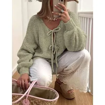 PRETTYGARDEN Women's Trendy Tie Front Cardigan Sweater