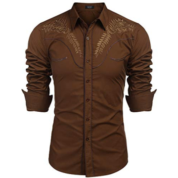 COOFANDY Men's Western Shirts Long Sleeve Slim Fit Embroidered Cowboy Casual Button Down Shirt