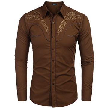 COOFANDY Men's Western Cowboy Shirt Long Sleeve Casual