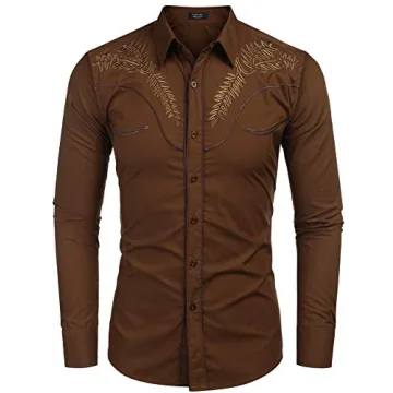 COOFANDY Men's Western Cowboy Shirt Long Sleeve Casual