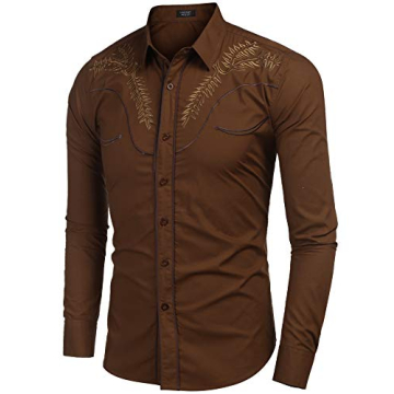 COOFANDY Men's Western Cowboy Shirt Long Sleeve Casual