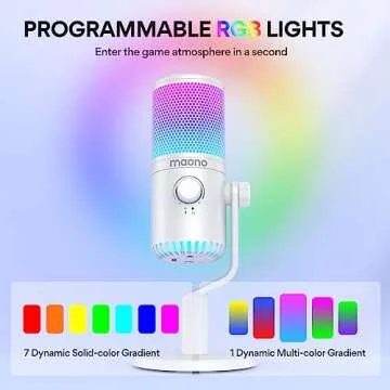 MAONO Gaming Microphone for PC, PS5, PS4, Computer, USB Condenser Mic with Quick Mute, Programmable RGB Lights, Gain, Monitoring for Streaming, Podcast, Twitch, YouTube, Discord, DM30 RGB White