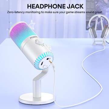 MAONO Gaming Microphone for PC, PS5, PS4, Computer, USB Condenser Mic with Quick Mute, Programmable RGB Lights, Gain, Monitoring for Streaming, Podcast, Twitch, YouTube, Discord, DM30 RGB White
