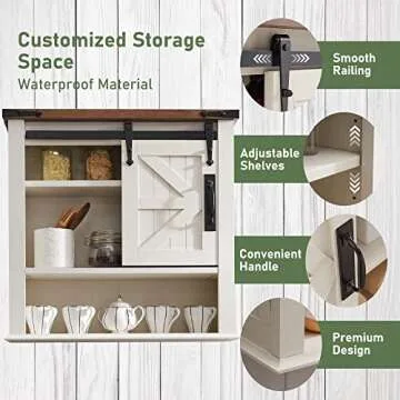 OKD Bathroom Wall Cabinet, Farmhouse Medicine Cabinet with Sliding Barn Door & Adjustable Shelves, Storage Cabinet Wall Mounted for Bathroom, Kitchen, Rustic Oak with Antique White