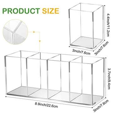 Epakh 5 Pack Clear Acrylic Pencil Pen Holder Cup, 1 and 4 Compartments Clear Pen Holder, Clear Makeu...