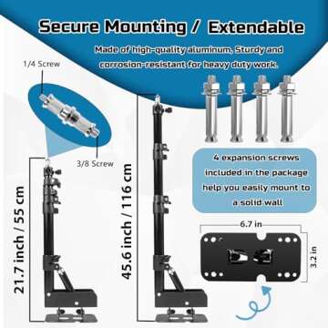Wall Mount Triangle Boom Arm, 180º Flexible Rotation, Save Space, for Ring Light, Photography Strob...