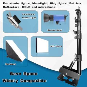 Wall Mount Triangle Boom Arm, 180º Flexible Rotation, Save Space, for Ring Light, Photography Strobe Light, Monolight, Softbox, Umbrella and Reflector