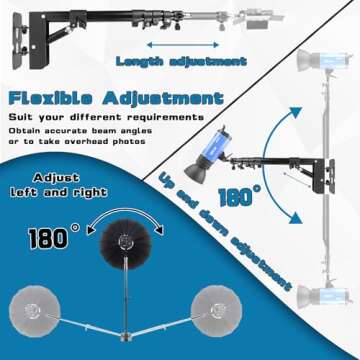 Wall Mount Triangle Boom Arm, 180º Flexible Rotation, Save Space, for Ring Light, Photography Strobe Light, Monolight, Softbox, Umbrella and Reflector
