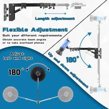 Wall Mount Triangle Boom Arm, 180º Flexible Rotation, Save Space, for Ring Light, Photography Strobe Light, Monolight, Softbox, Umbrella and Reflector