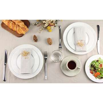 INFEI Plain Striped Cotton Linen Blended Dinner Cloth Napkins - Set of 12 (40 x 30 cm) - for Events & Home Use (Beige)