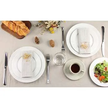 INFEI Plain Striped Cotton Linen Blended Dinner Cloth Napkins - Set of 12 (40 x 30 cm) - for Events & Home Use (Beige)