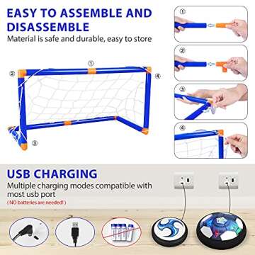 Hover Hockey Set for Kids, 3-in-1 Hover Hockey Soccer Ball Toy Set, Rechargeable Floating Air Soccer...