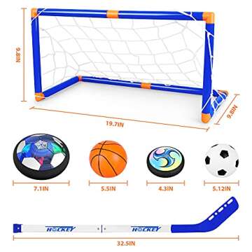 Hover Hockey Set for Kids, 3-in-1 Hover Hockey Soccer Ball Toy Set, Rechargeable Floating Air Soccer Hockey Ball with Led Light, Indoor Outdoor Sports Game Toy Gifts for 3 4 5 6 7 8+ 12 Years Boy Girl