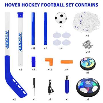 Hover Hockey Set for Kids, 3-in-1 Hover Hockey Soccer Ball Toy Set, Rechargeable Floating Air Soccer Hockey Ball with Led Light, Indoor Outdoor Sports Game Toy Gifts for 3 4 5 6 7 8+ 12 Years Boy Girl