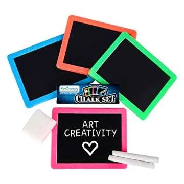 ArtCreativity Neon Chalkboard Set for Kids - 12 Kits - 1 Mini Chalk Board, 2 Chalk Sticks, and 1 Eraser Per Kit - Art Birthday Party Favors for Boys and Girls, Unique Stationery Goodie Bag Fillers
