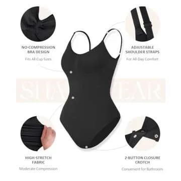FeelinGirl Seamless Body Shaper Tummy Control Shapewear Bodysuit for Women Waist Shaper Black XS-S