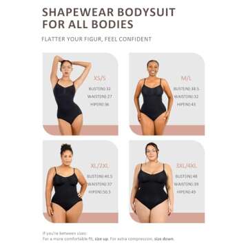 FeelinGirl Seamless Body Shaper Tummy Control Shapewear Bodysuit for Women Waist Shaper Black XS-S