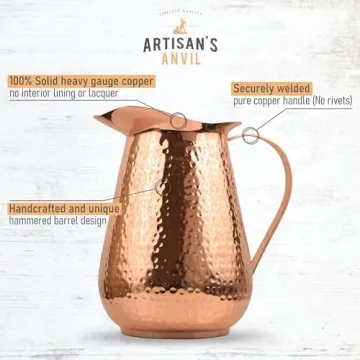 Handmade Pure Copper Pitcher for Water Cocktails Ayurveda
