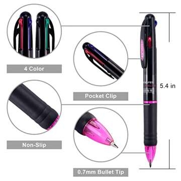 8 Pack Multicolor Ballpoint Pens – 4-in-1 Retractable Gift Pens for School and Office