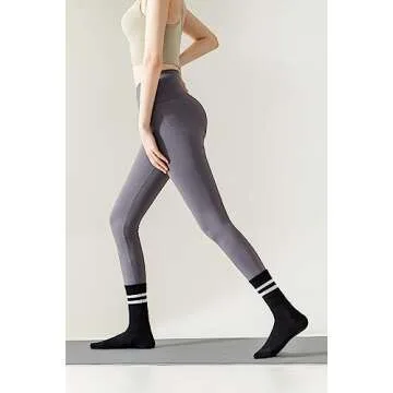 Irisbear Womens Pilates Socks with Grips Non Slip Yoga Socks Barre Hospital Athletic Grippy Socks for Women 3 PACK BLACK WHITE GRAY