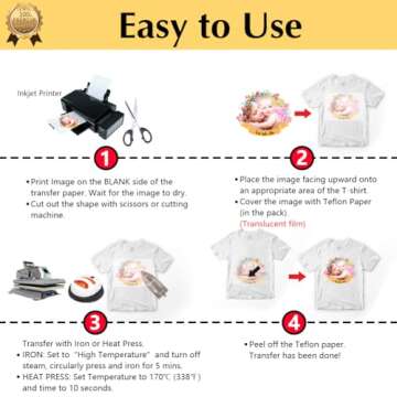 TransOurDream Upgraded Iron on Heat Transfer Paper for T Shirts (20 Sheets, 8.5x11") Iron on Transfers for Light Fabric Printable Heat Transfer Vinyl for Inkjet Printer (TOD-4)