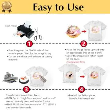 TransOurDream Upgraded Iron on Heat Transfer Paper for T Shirts (20 Sheets, 8.5x11") Iron on Transfers for Light Fabric Printable Heat Transfer Vinyl for Inkjet Printer (TOD-4)