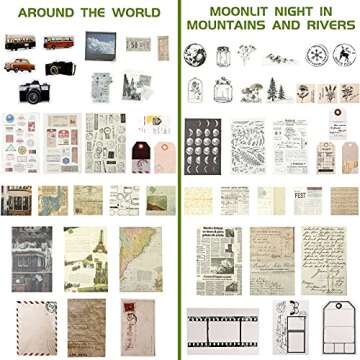 120 Pcs Vintage Aesthetic Scrapbook Kit Junk Journaling Supply with Retro Stamp Stickers,Material Pa...