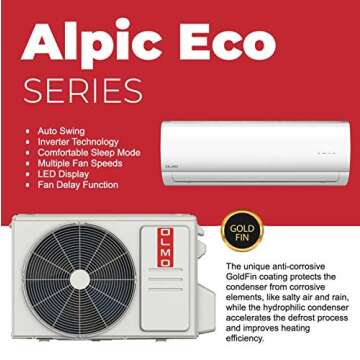 OLMO Alpic 9,000 BTU Ductless Mini Split AC/Heating System With Heat Pump Including 16ft Installatio...