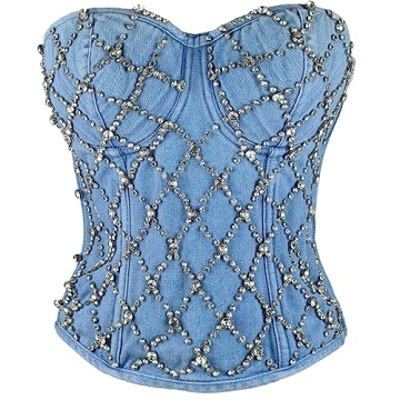 ELLACCI Women's Denim Rhinestone Corset Top - Stunning Clubwear for All Occasions