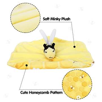 Eunikroko Baby Security Blanket Bee Baby Girl Lovey Plush Unisex Snuggle Lovie Blanket for Newborn Baby Toddlers Kids 14 inches
