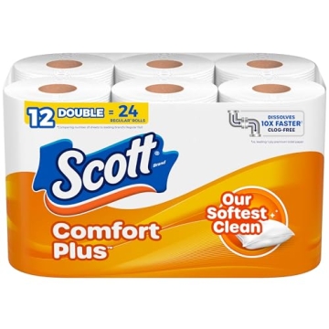Scott ComfortPlus Toilet Paper 12 Double Rolls Septic-Safe