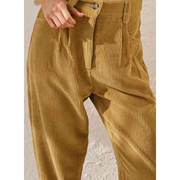 Acelitt Women Corduroy Pants Trousers High Waisted Fashion 2024 Casual Trendy Comfy Fall Straight Leg Pants Khaki XL