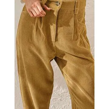 Acelitt Women Corduroy Pants Trousers High Waisted Fashion 2024 Casual Trendy Comfy Fall Straight Leg Pants Khaki XL